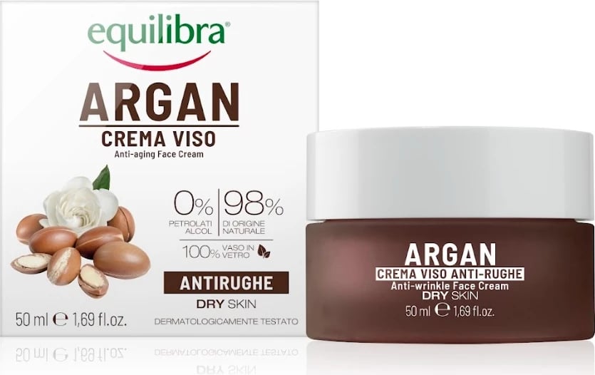 Krem fytyre anti-rrudhë Equilibra Argan për femra, 50ml