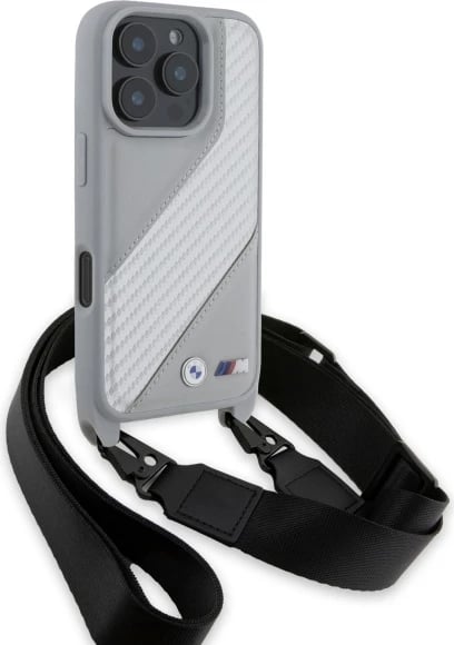 Mbështjellës BMW M Edition Carbon Stripe & Strap për iPhone 16 Pro Max, Gri