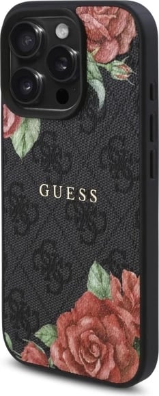 Mbështjellës Guess GUHMP16LP4ROPEMCK për iPhone 16 Pro 6.3", 4G Flowers Print MagSafe, zi