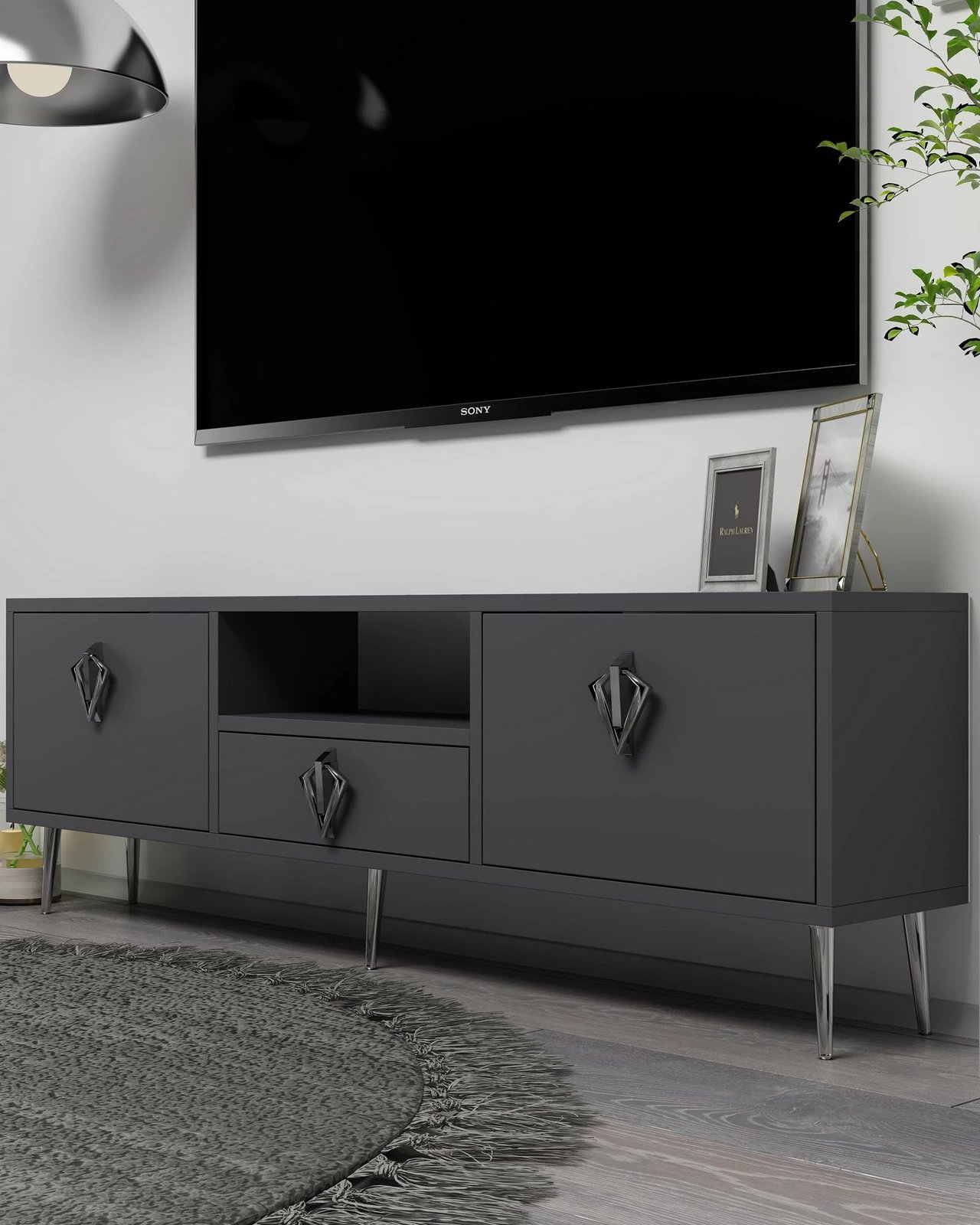 Komodë TV Skye Decor, anthracite, silver, 1313-DROP-32