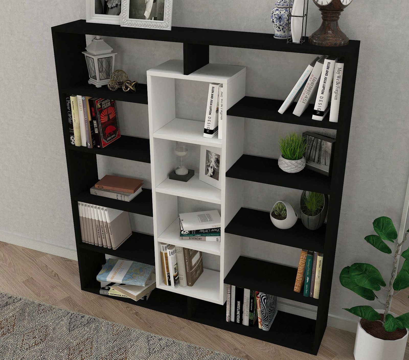 Raft librash Hanah Home, Ample, i zi dhe i bardhë