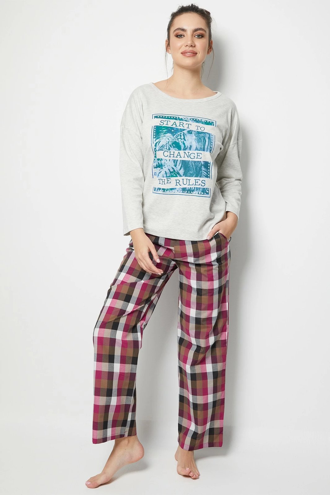 Set pizhamash për gra, Jumeon, 002-000260, ngjyrë gri, marl