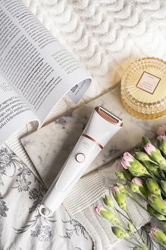 Makinë rroje për gra, Adler, AD 2941, dy koka, IPX7, pa kabëll, Wet & Dry, me bateri AAA, e bardhë rozë