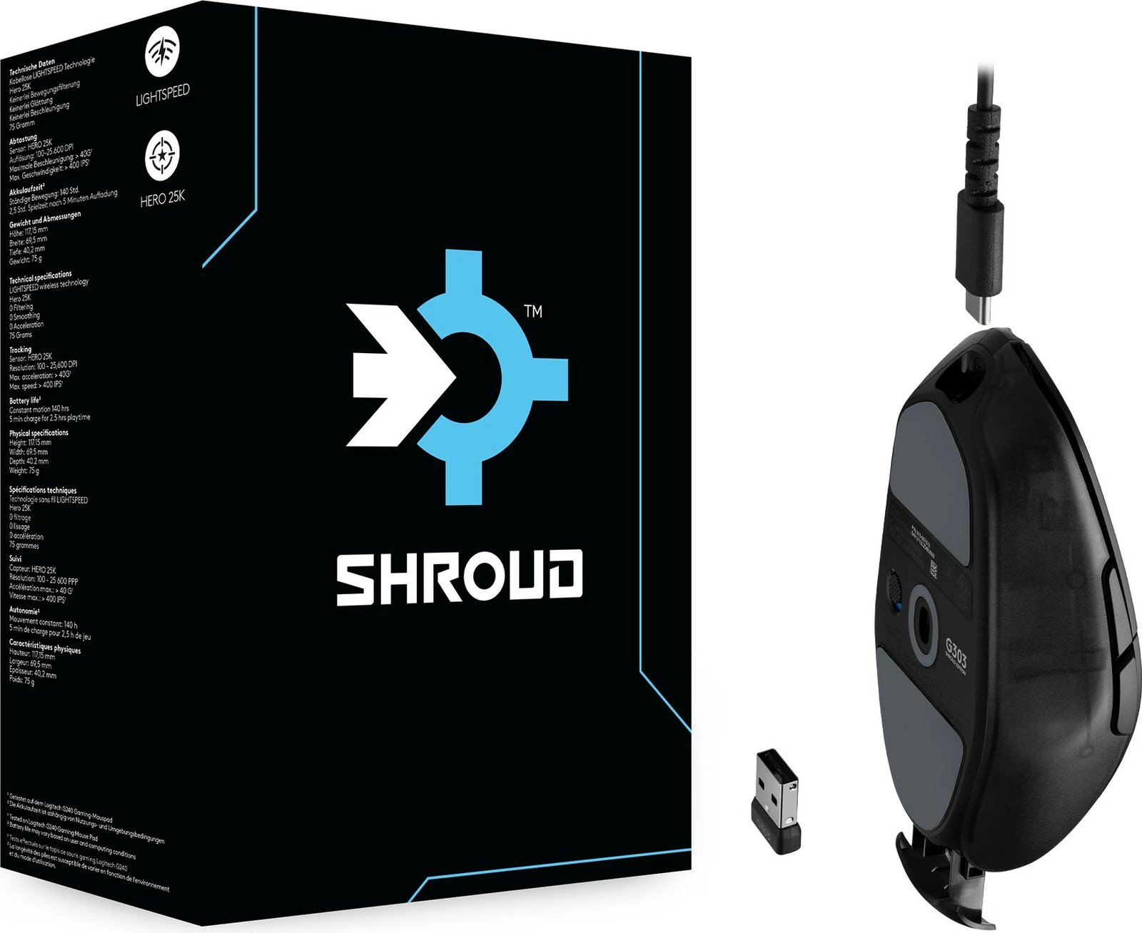 Maus Logitech G G303 Shroud Edition Wireless, 25600 DPI, i zi