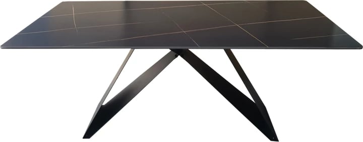 Tavolinë Mapele, sipërfaqe mermeri e zi, këmbë metalike të zeza, 180x90x75cm