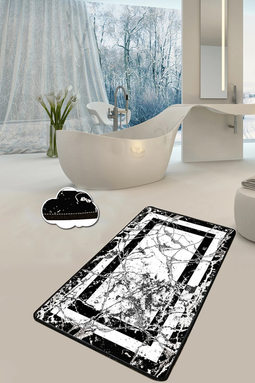 Tapet për banjo Mijölnir, marmor, e zezë, 80x100cm