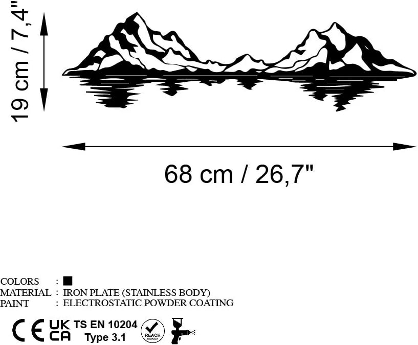 Aksesor dekorativ metalik për mur, peizazh, Wallity
