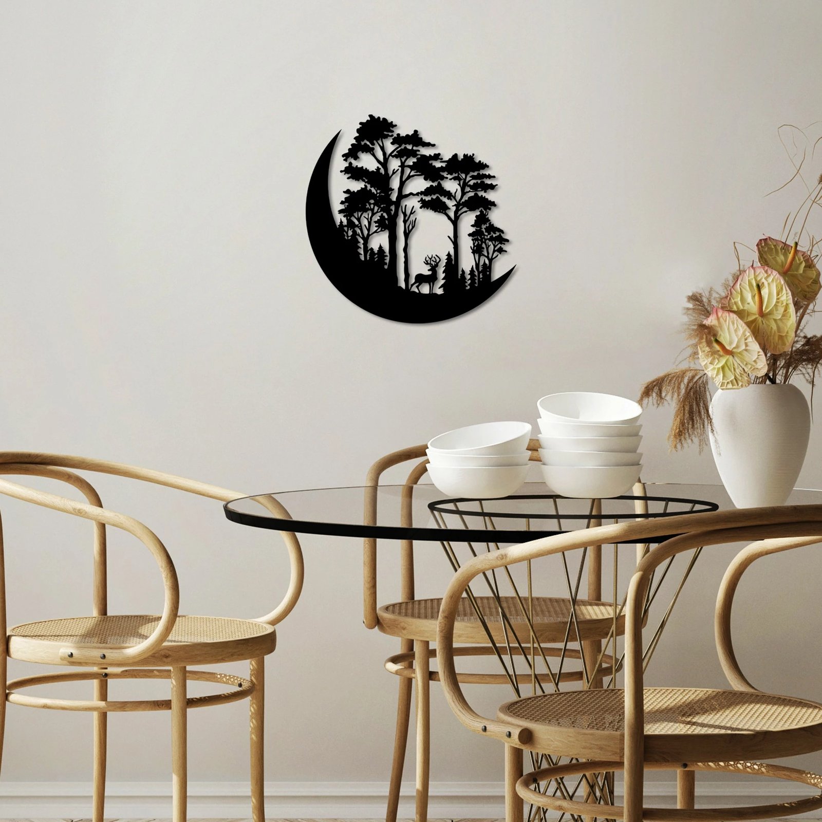 Aksesor dekorativ metalik për mur, Wallity, The Wild Nature 1 - M, ngjyrë e zezë, 50x50cm