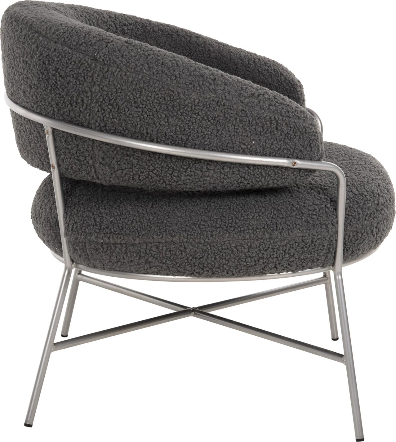 Fotelje TRUDI, stof boucle gri, kornizë metalike argjendi, 84x79x76cm