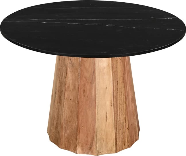 Tavolinë rrumbullake, mermer i zi, dru akacie natyral, D120x76cm