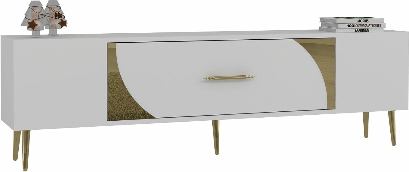 Komodë për TV, Skye Decor, e bardhë dhe ari, Dekop2