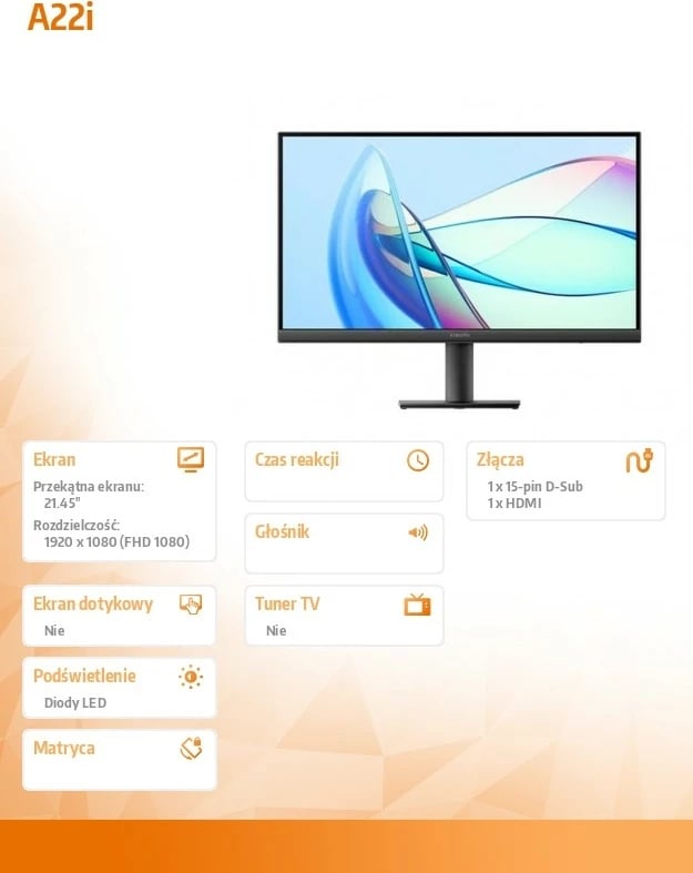 Monitor XIAOMI A22i, 21.45", FHD 1080p, 75Hz, i zi