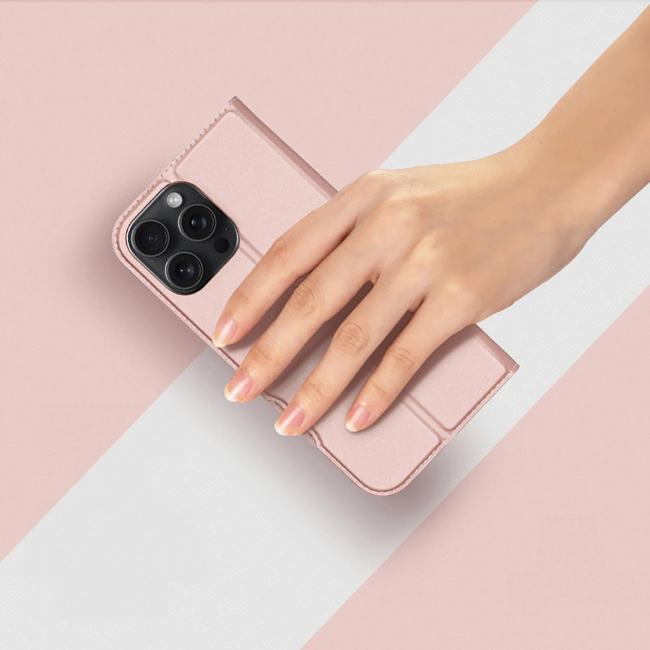 Mbështjellës Dux Ducis Skin Pro për iPhone 16 Pro Max, me kapak dhe xhep për kartela, Rozë Mbështjellës Dux Ducis Skin Pro për iPhone 16 Pro Max, me kapak dhe xhep për kartela, Rozë