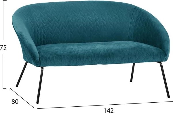 Divan dy vendesh Kate FH8548.09 kadife turkuaz me këmbë metalike 142x80x75 cm