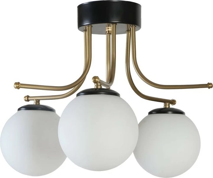 Llambë tavani Opviq Roma, 3 llamba, metal i zi dhe xham i bardhë