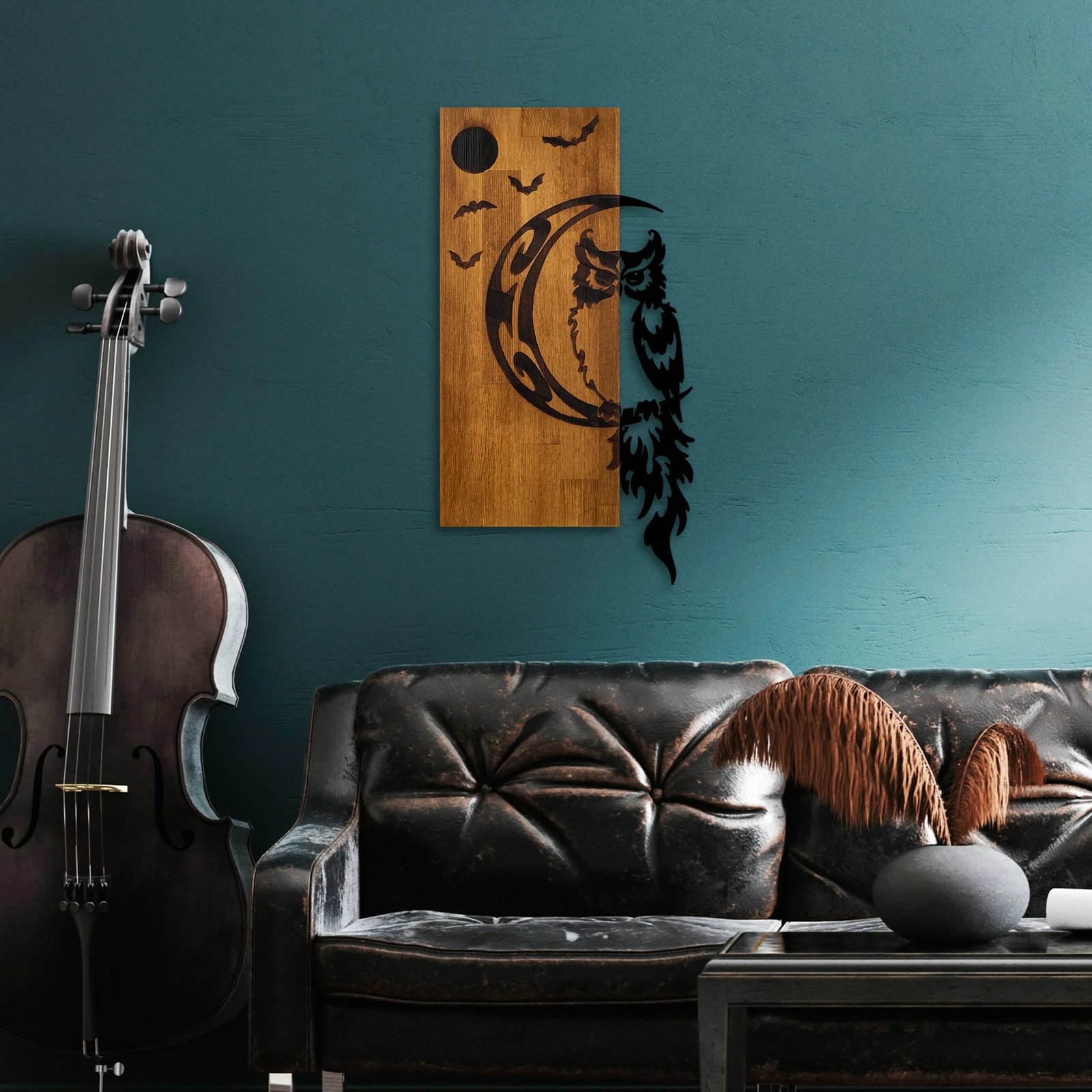 Aksesor dekorativ muri prej druri, Wallity, buf, ngjyrë arre dhe e zezë