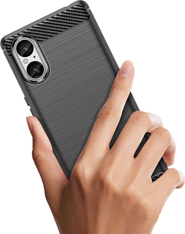 Mbështjellës Hurtel Carbon Case për Sony Xperia 5 V, i zi