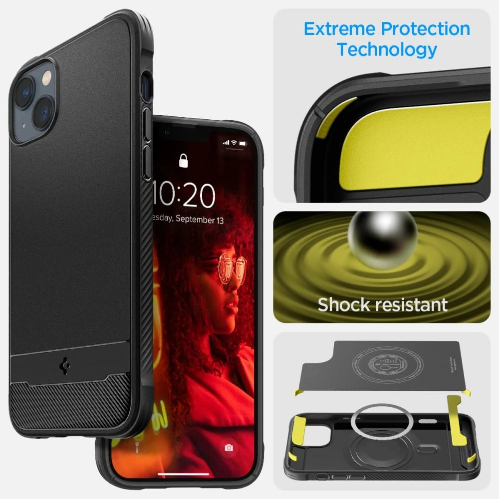 Mbështjellës Spigen Rugged Armor Mag me MagSafe për iPhone 14, Mat Zi