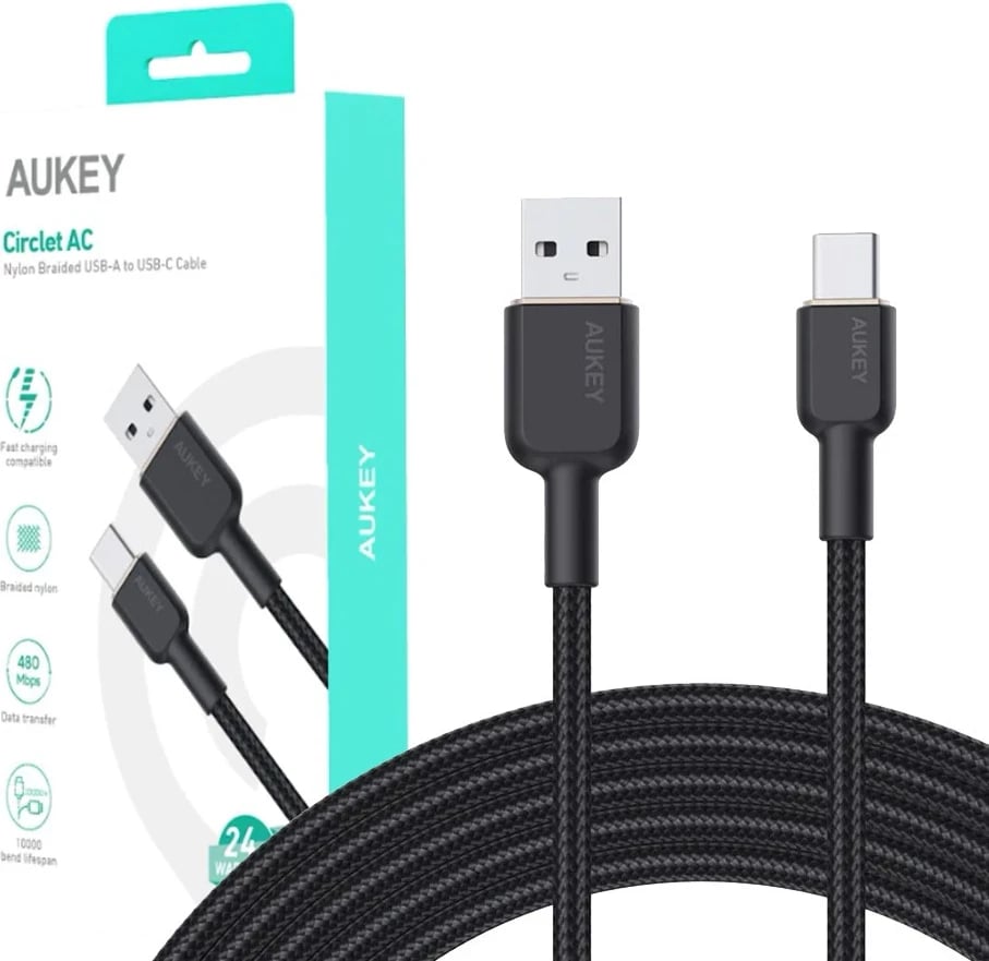 Kabllo AUKEY CB-NAC2 USB-C Type-C PD 60W 3A 1.8m Nylon e Zezë