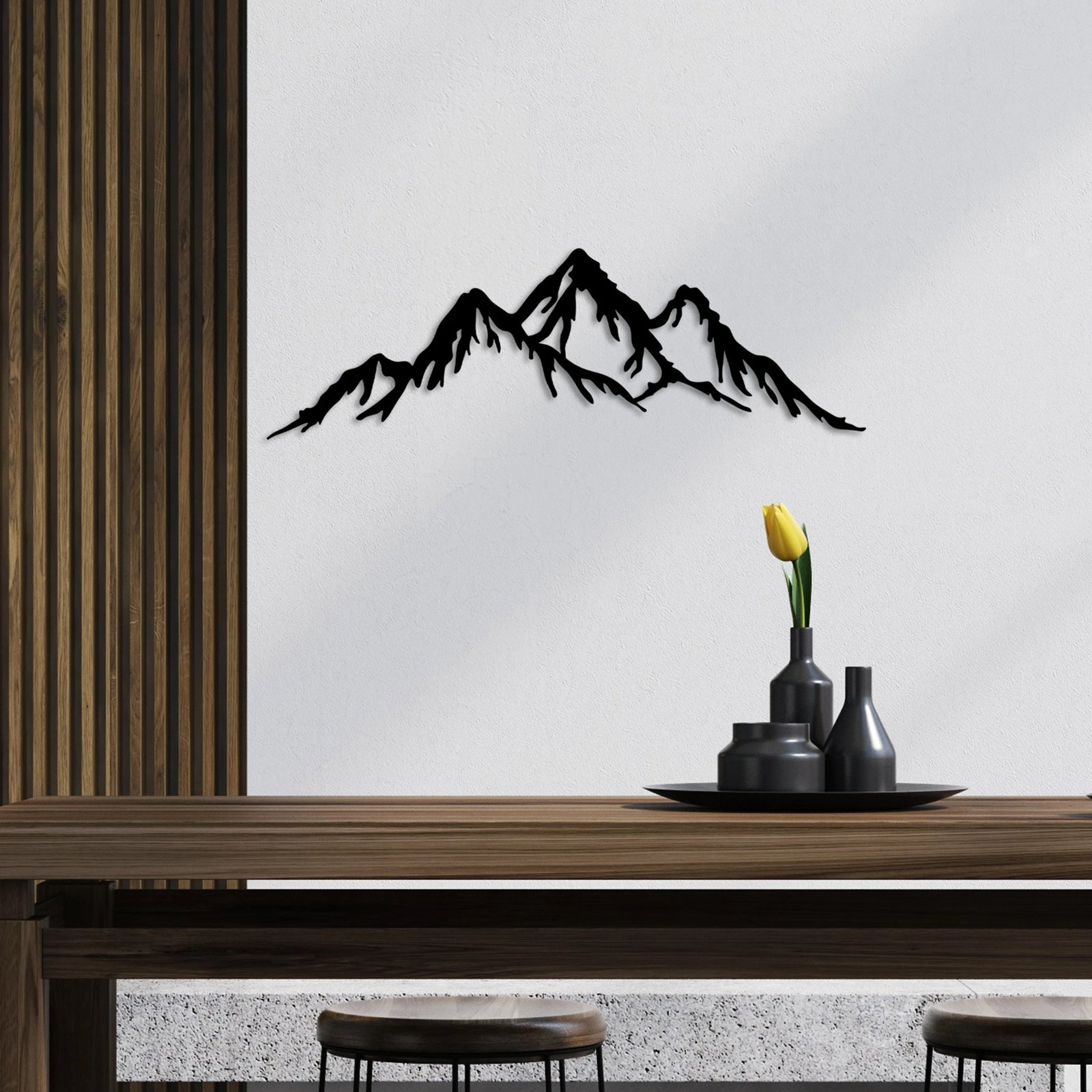 Aksesor dekorativ metalik për mur, mal, Wallity - 5, ngjyrë e zezë, 70x22cm