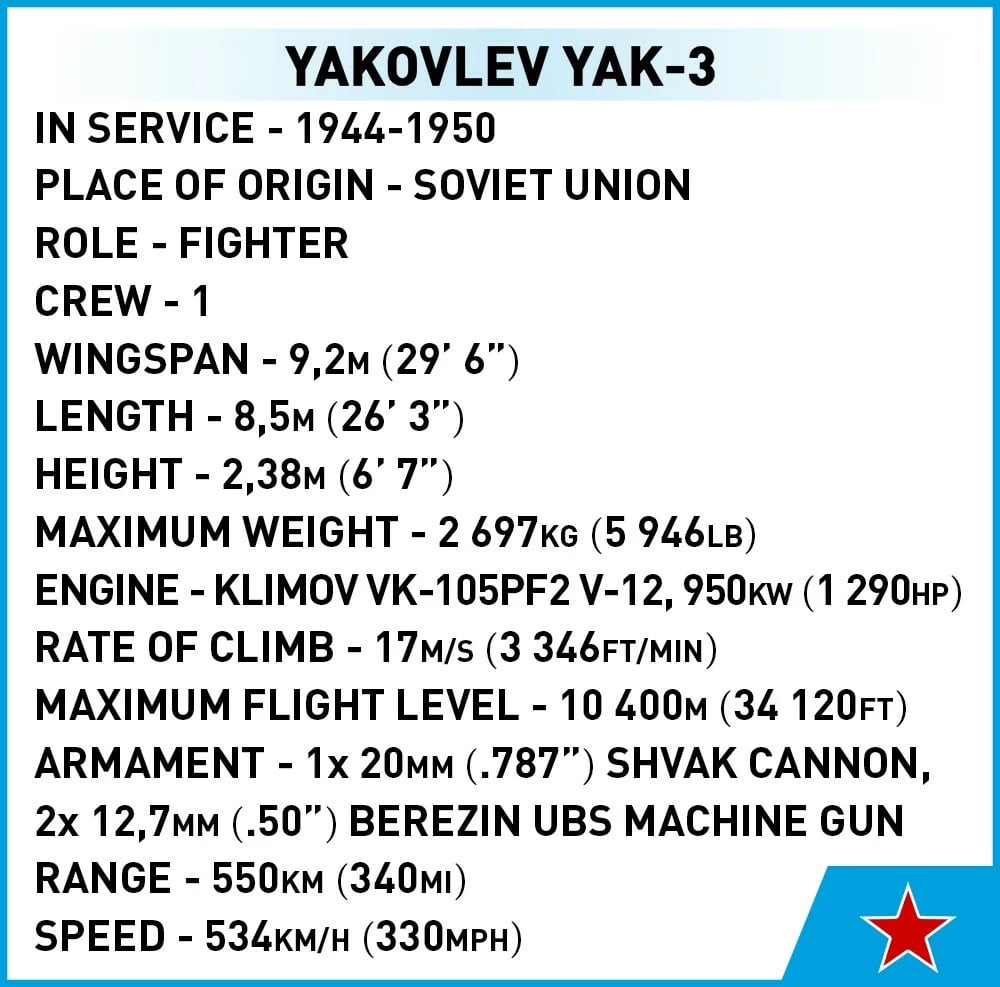 Set blloqe Cobi Klocki Yakovlev Yak-3, Historical Collection, 140 pjesë