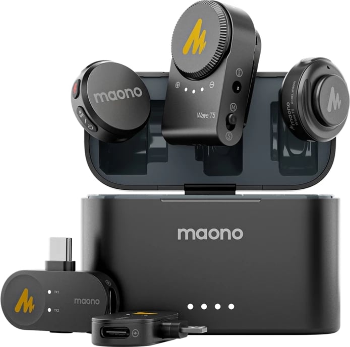 Mikrofon wireless Maono WM650 A3 me dy transmetues dhe tre marrës, me kuti karikimi, i zi Mikrofon wireless Maono WM650 A3 me dy transmetues dhe tre marrës, me kuti karikimi, i zi