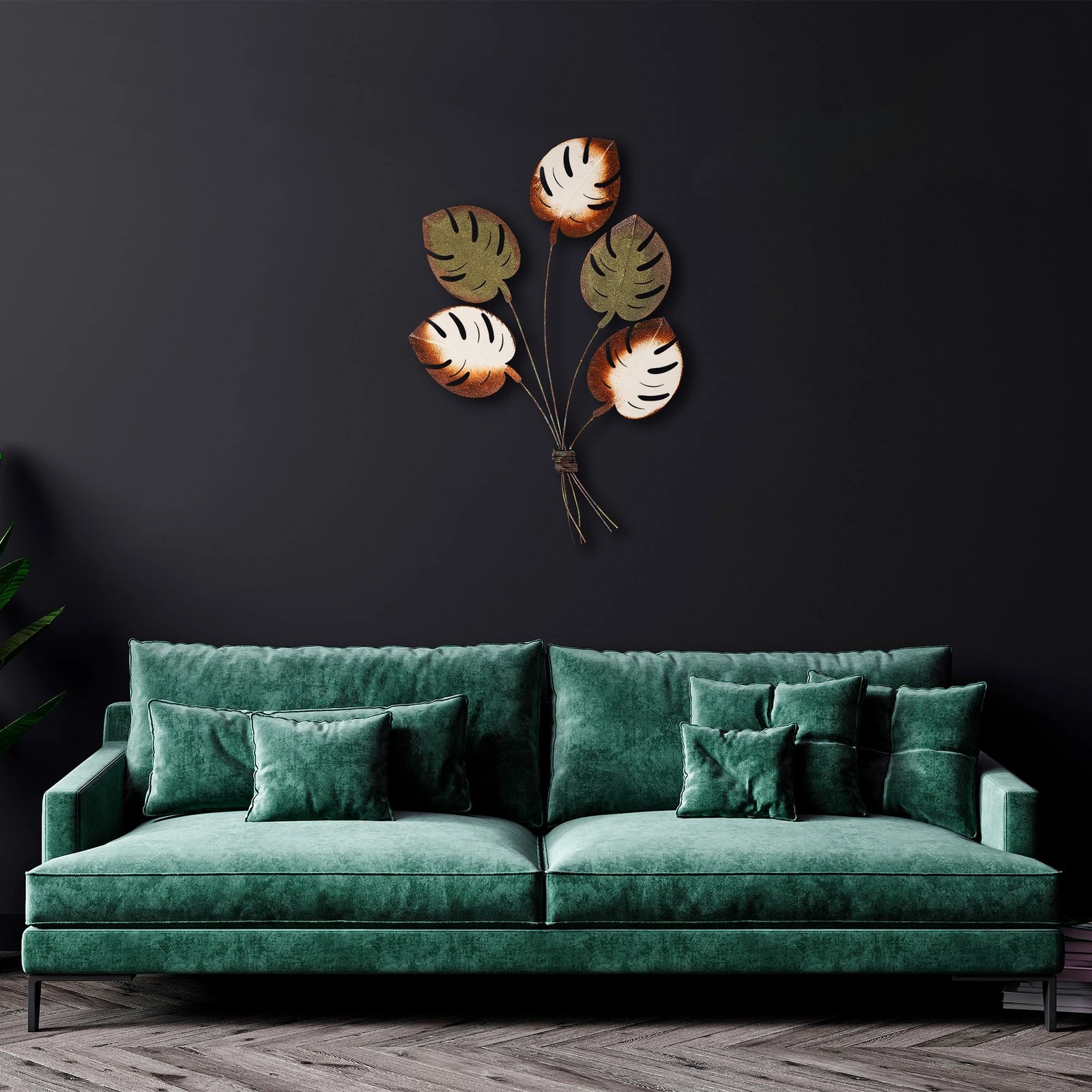 Aksesor dekorativ metalik për mur, Wallity, Monstera v2