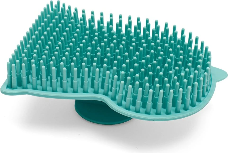 Furçë banjo silikoni për bebe, New Baby, dizajn dinosauro, 8 x 11 cm, BPA-free, blu