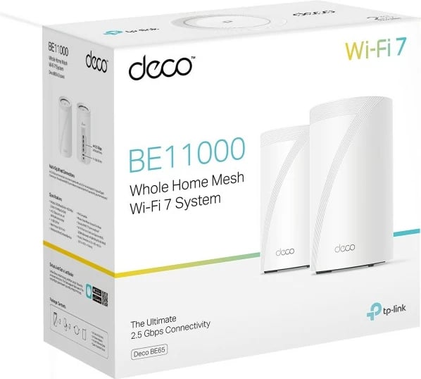 Sistem mesh TP-Link Deco BE65, Wi-Fi 7, 11000 Mbit/s, Bardhë