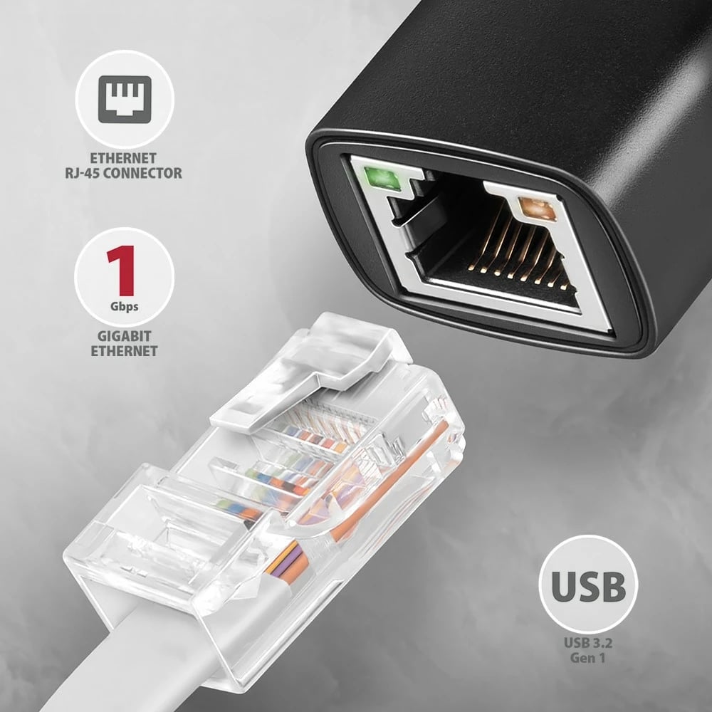 Kartë rrjeti AXAGON ADE-AR, USB-A 3.2 Gen 1, Gigabit Ethernet, e zezë