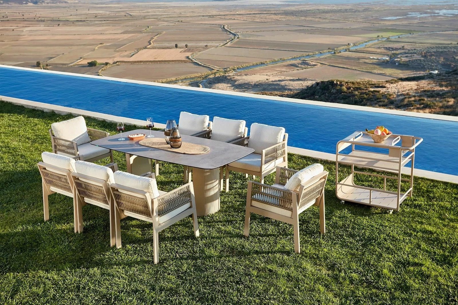 Set tavoline me karrige për terasë, 9 pjesë, Skye Decor, qeramikë Toscana