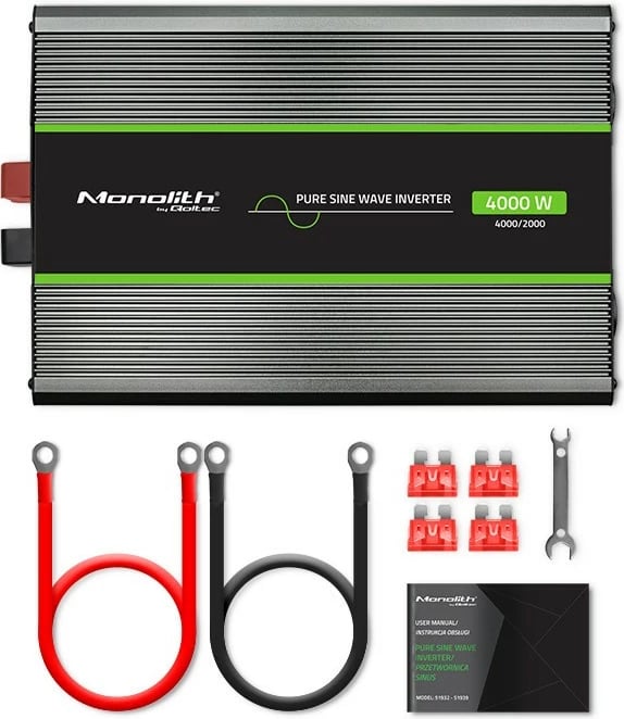 Konvertues voltazhi Qoltec Monolith 51939, 2000W/4000W, 24V në 230V, grafit