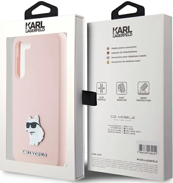 Mbështjellës Karl Lagerfeld Silicone Choupette Metal Pin për Samsung Galaxy S24+, Rozë