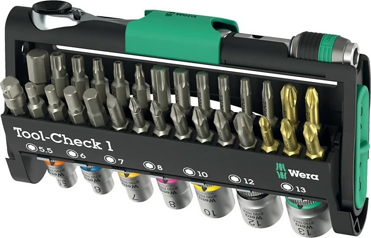 Set veglash Wera Tool-Check 1, kasetë kompakte, ngjyrë e zezë/jeshile/inoks