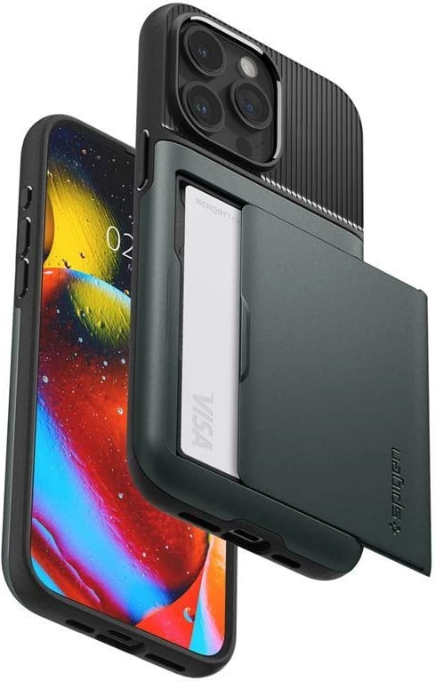 Mbështjellës Spigen Slim Armor CS për iPhone 15 Pro Max, e gjelbër e errët