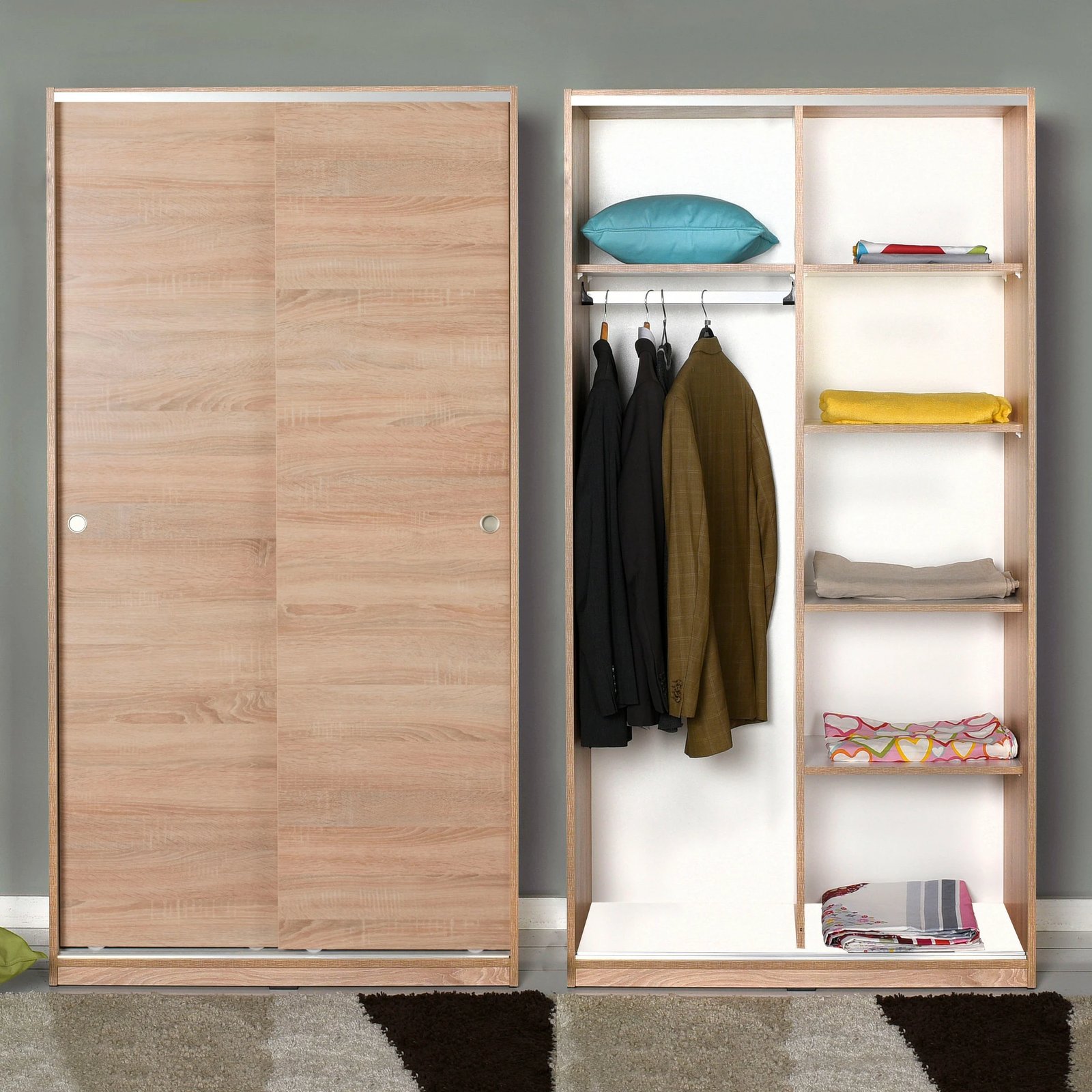 Dollap me dyer rrëshqitëse, ngjyrë sonomo, Hanah Home, SWD-436-SS-2, 94x182x52cm