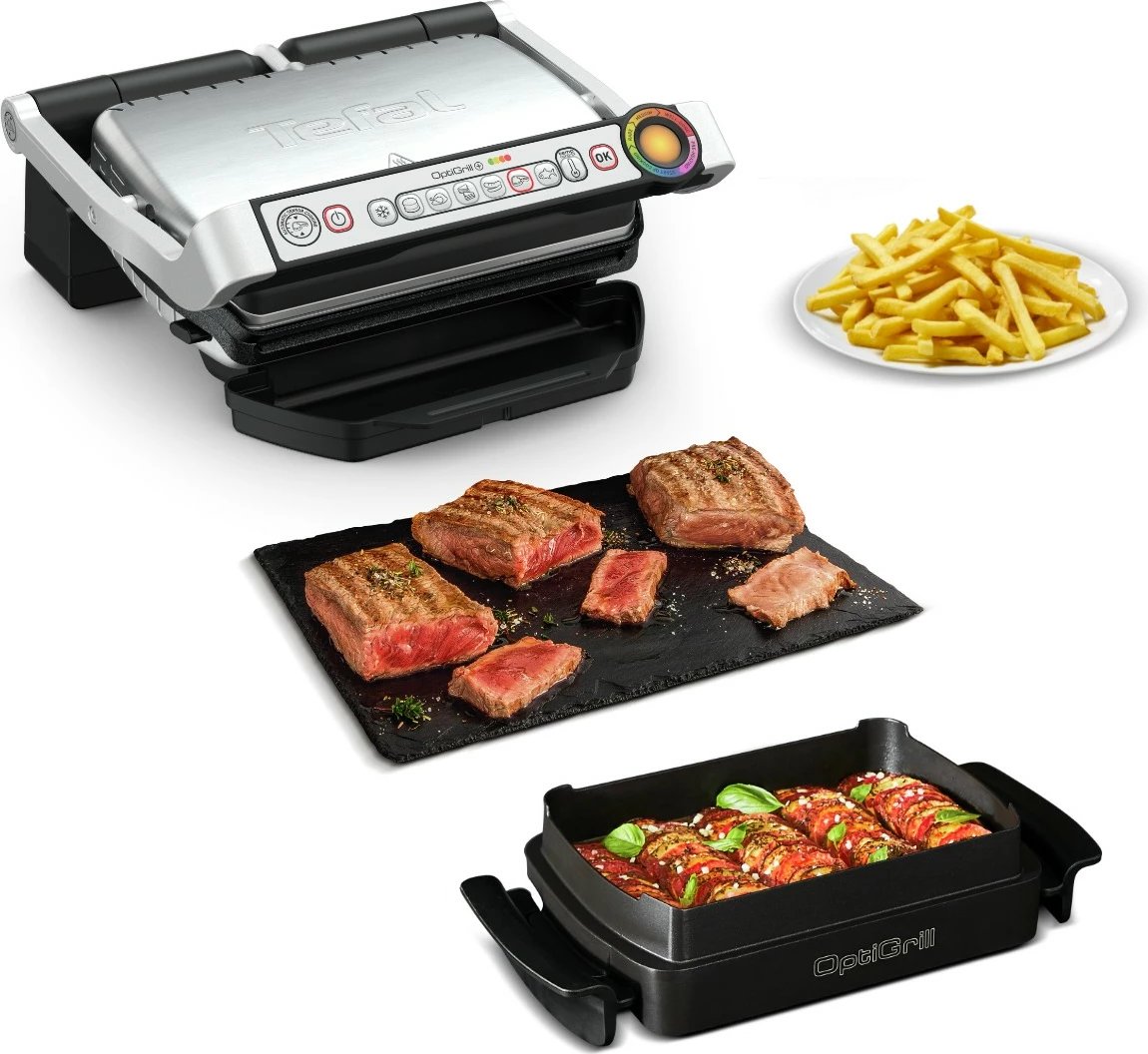 Grill elektrik Tefal OptiGrill + GC714D, 600 cm², çelik inox