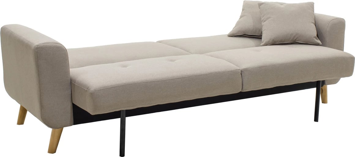 Divan 2 ulëse shtrat Carmelo, stof, bezhë-gri, 214x80x86 cm