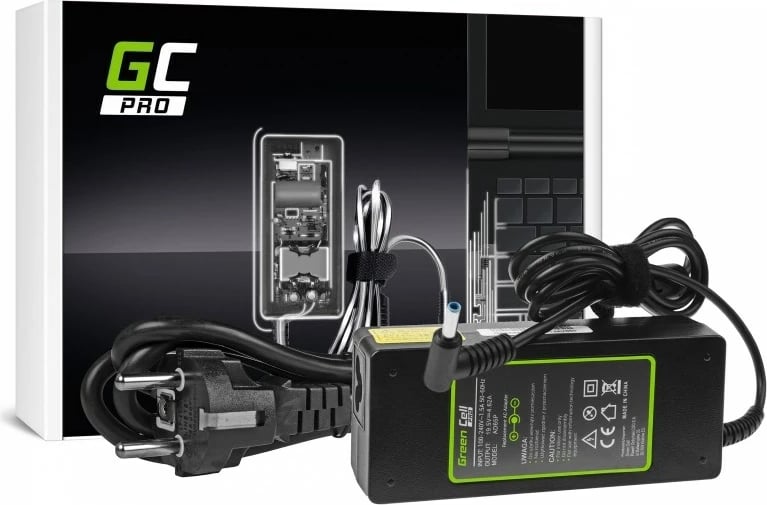 Karikues për laptop Green Cell AD65P, 90W, i zi