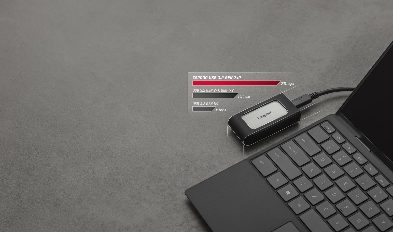 SSD portabël Kingston XS2000, 2 TB, USB Type-C, i zi, argjendtë