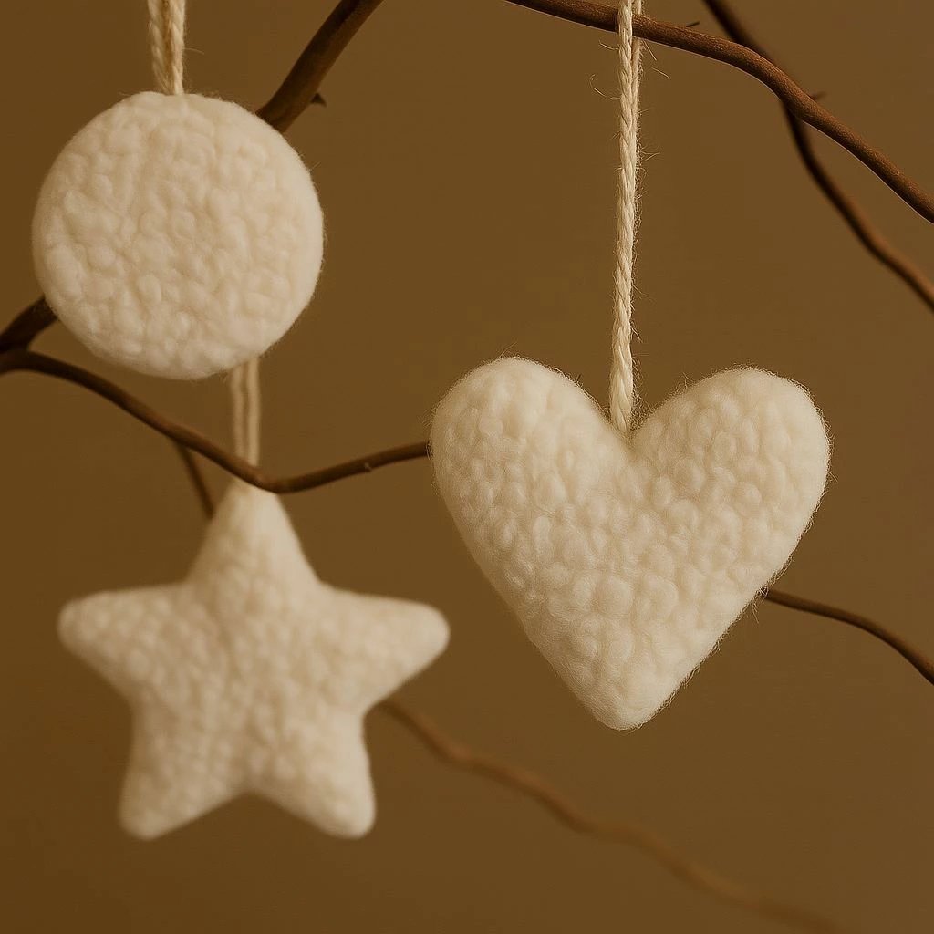 Set dekorativ për pemë të Vitit të Ri, 3 copa, ngjyrë e bardhë