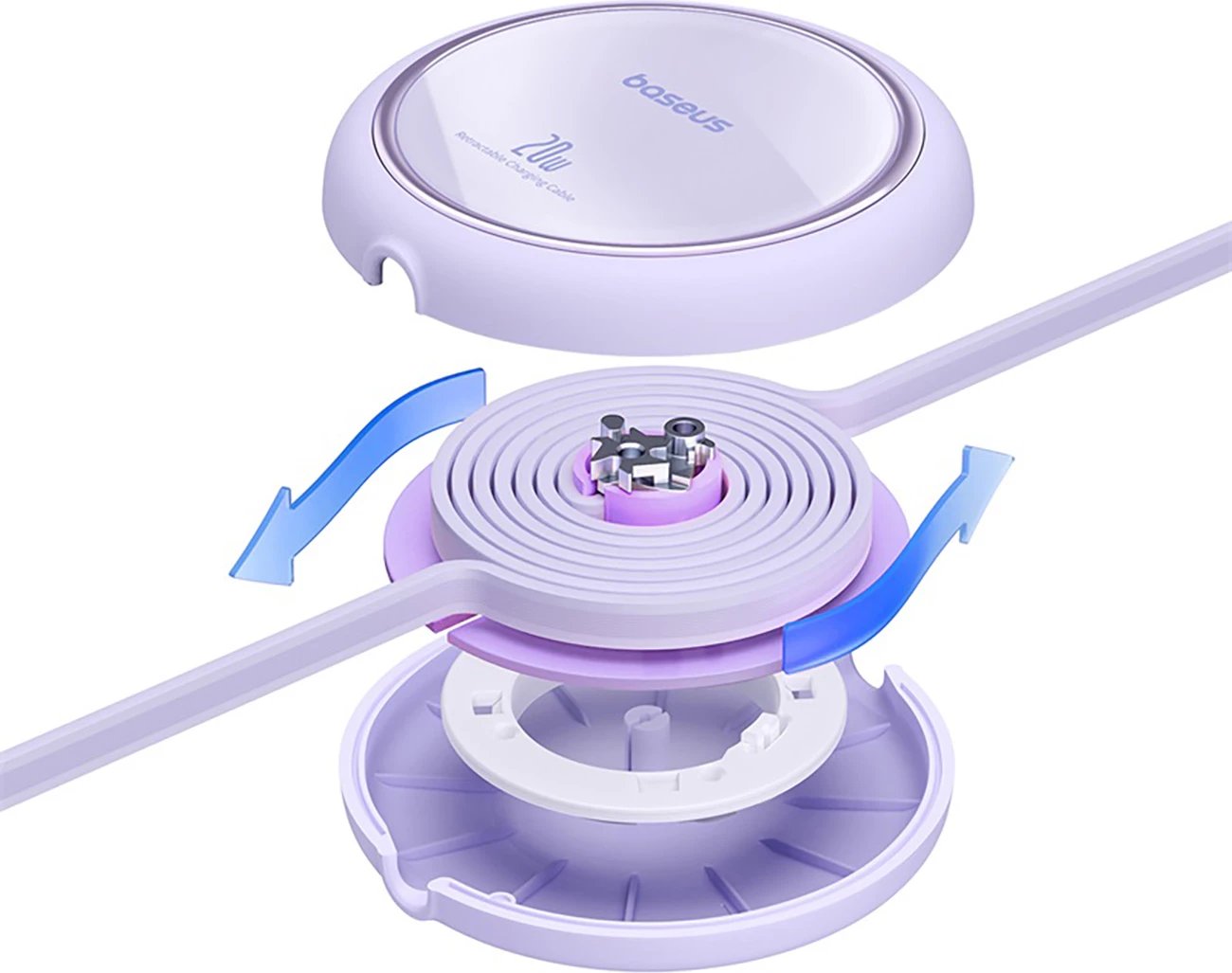 Kabllo karikimi dhe të dhënash Baseus Free2Pull, 1m, USB-C në Lightning, 20W, vjollcë