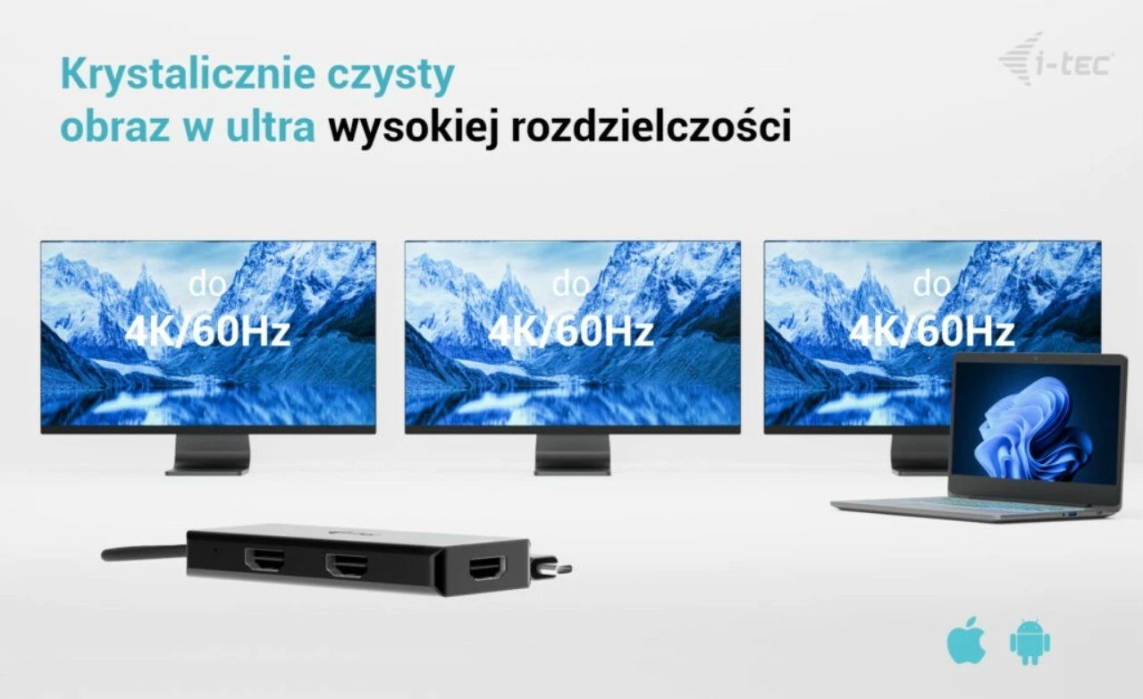 Stacion dokimi USB-C, i-tec, C31TRIPLE4KHDMIPD, 3x HDMI 4K/60 ose 1440p/144 Hz, Power Delivery 100W, kabllo 20 cm, e zezë