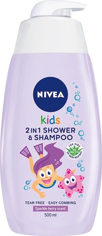 Xhel dushi dhe shampon për fëmijë Nivea 2-in-1 Body Wash Gel Fruit Jelly, 500ml Xhel dushi dhe shampon për fëmijë Nivea 2-in-1 Body Wash Gel Fruit Jelly, 500ml
