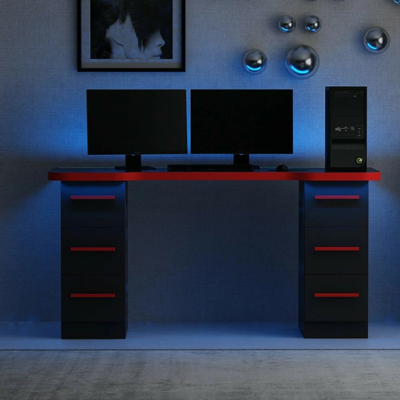 Tavolinë gaming Skye Decor Phoenix 3, e zezë me të kuqe