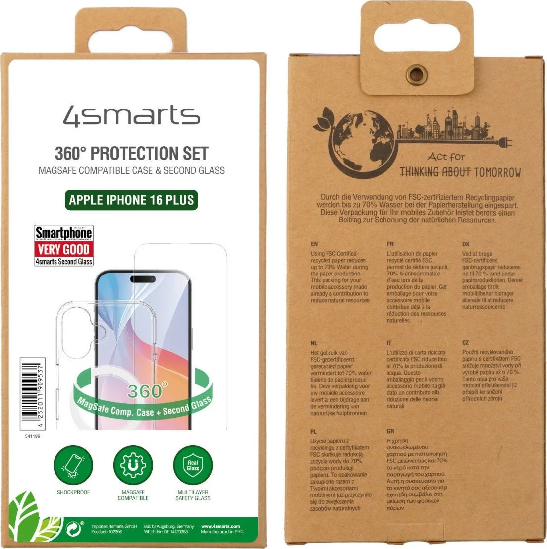 Mbështjellës 4smarts 360° Premium për Apple iPhone 16 Plus, MagSafe-kompatibil, Transparent