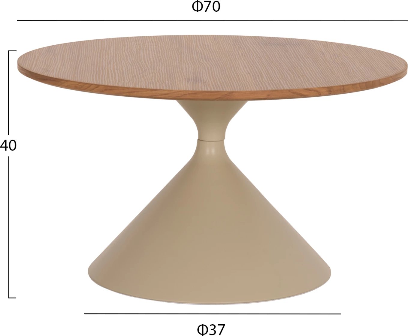 Set 2 tavolina kafeje JENNEL(X), metal ngjyrë shampanje, MDF ngjyrë druri natyral, FH18308.04, Φ50x55.5cm & Φ70x40cm