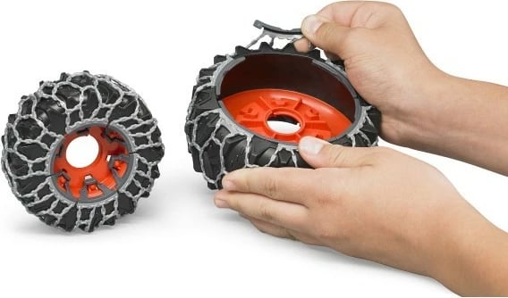 Traktor lodër BRUDER Claas Axion 950 me plug bore, 1:16, Gjelbër/Portokalli/E zezë