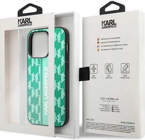 Mbështjellës Karl Lagerfeld Monogram Stripe për iPhone 14 Pro, Gjelbër