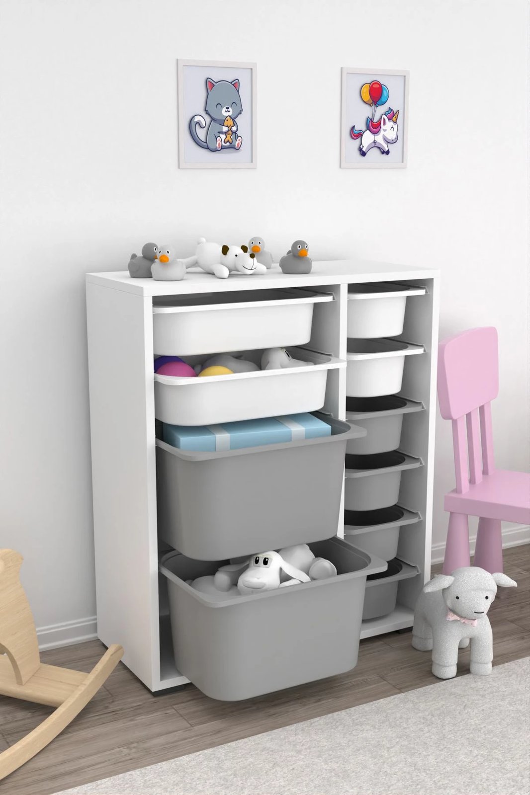 Dollap multifunksional Hanah Home, Zen 2D2K6U, i bardhë-gri